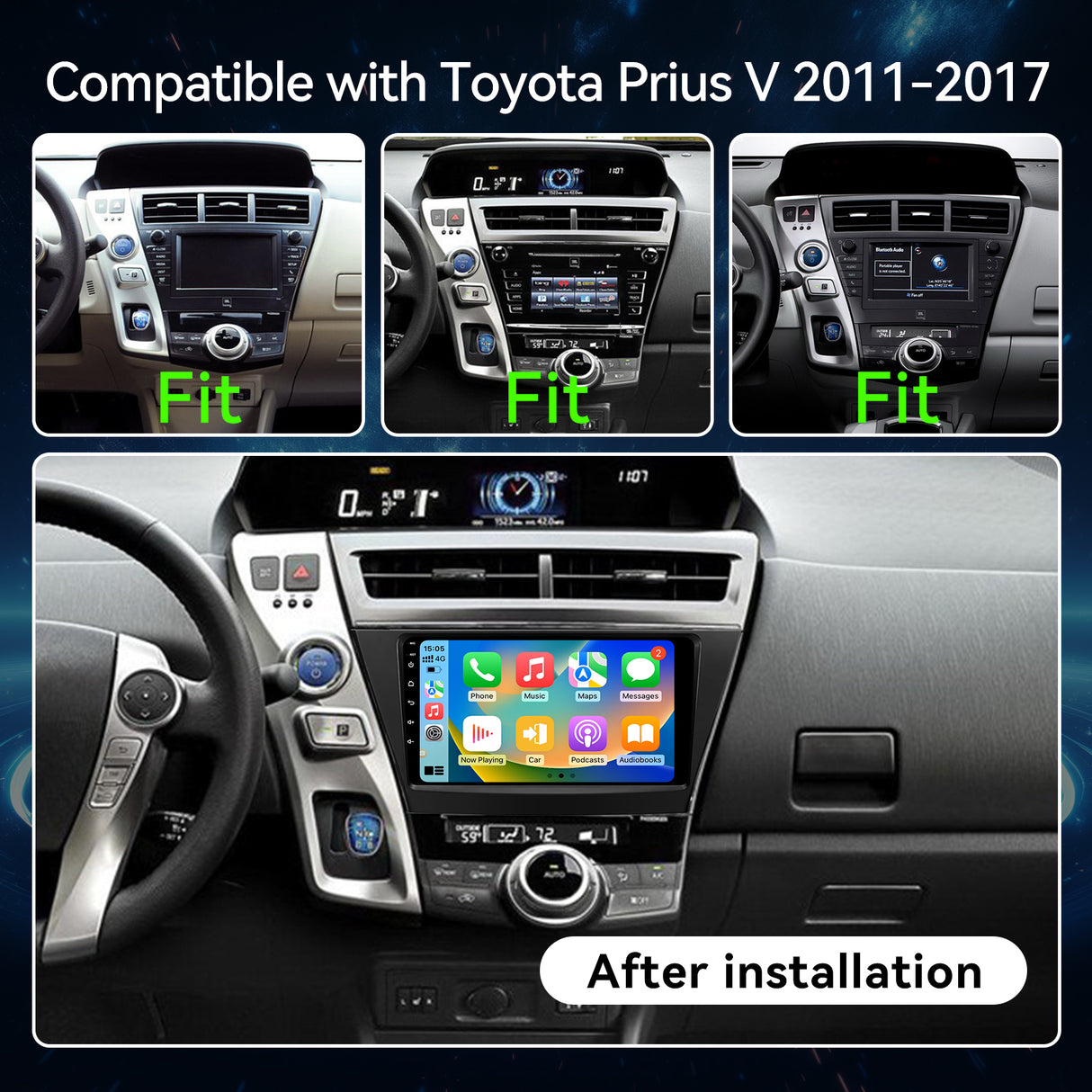 9 Inch Android Car Stereo for 2010-2015 Toyota Prius with wireless CarPlay/Android Auto