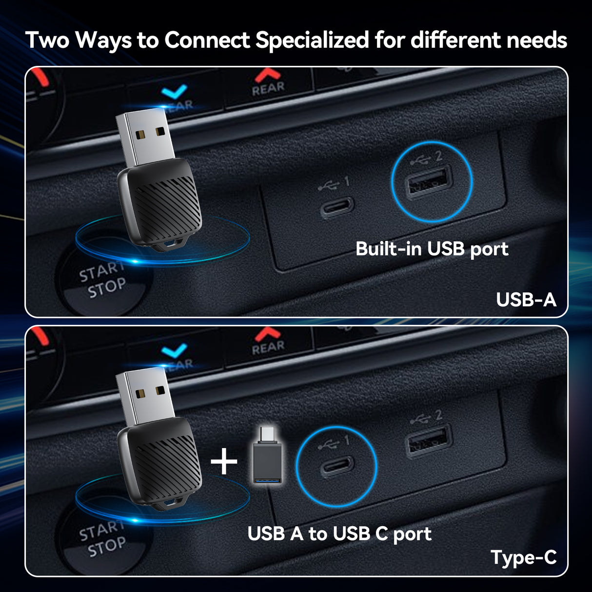 2026 2-in-1 Wireless CarPlay Adapter / Android Auto Dongle, 5.8GHz WiFi Auto Connection, Compatible with iOS12+ & Android11+