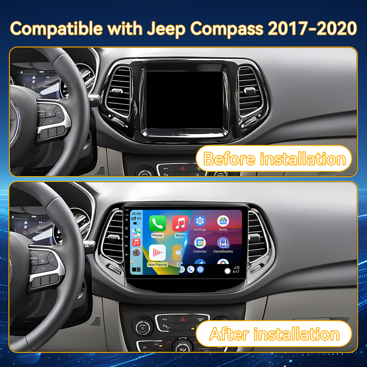 Car Stereo for Jeep Compass 2017-2020 Upgrade Wireless CarPlay & Android Auto AHD Backup Camera GPS SWC FM WiFi Bluetooth