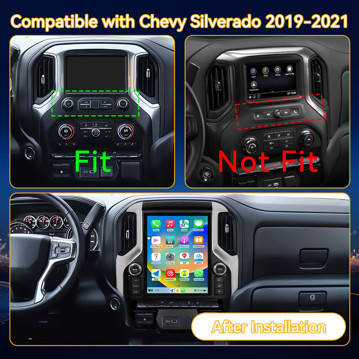 Car Stereo Radio 8-Core Qualcomm CPU, with Android Auto Wireless Carplay for Chevy Silverado 2019-2021 Upgrade 2K Touchscreen Bluetooth WiFi GPS DSP AM FM Head Unit (only fit original 8inch with BOSE)