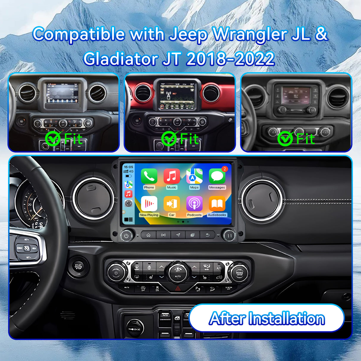 Car Stereo Radio for Jeep Wrangler JL & Gladiator JT 2018-2022 with Wireless CarPlay & Android Auto 10-Inch Touchscreen BT 5G WiFi/4G LTE FM/AM Radio