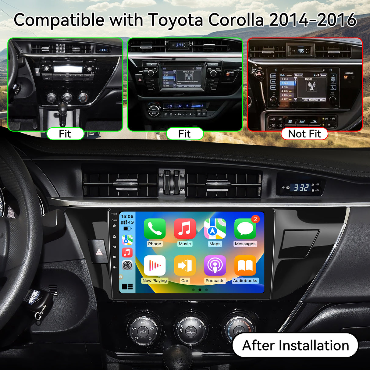 BINIZE Android 13 Car Stereo Radio Compatible with Toyota Corolla 2014 2015 2016 Wireless Carplay&Android Auto, 10 Inch Touchscreen Bluetooth GPS Navigation, WiFi, FM Radio,Mirror Link,Backup Camera