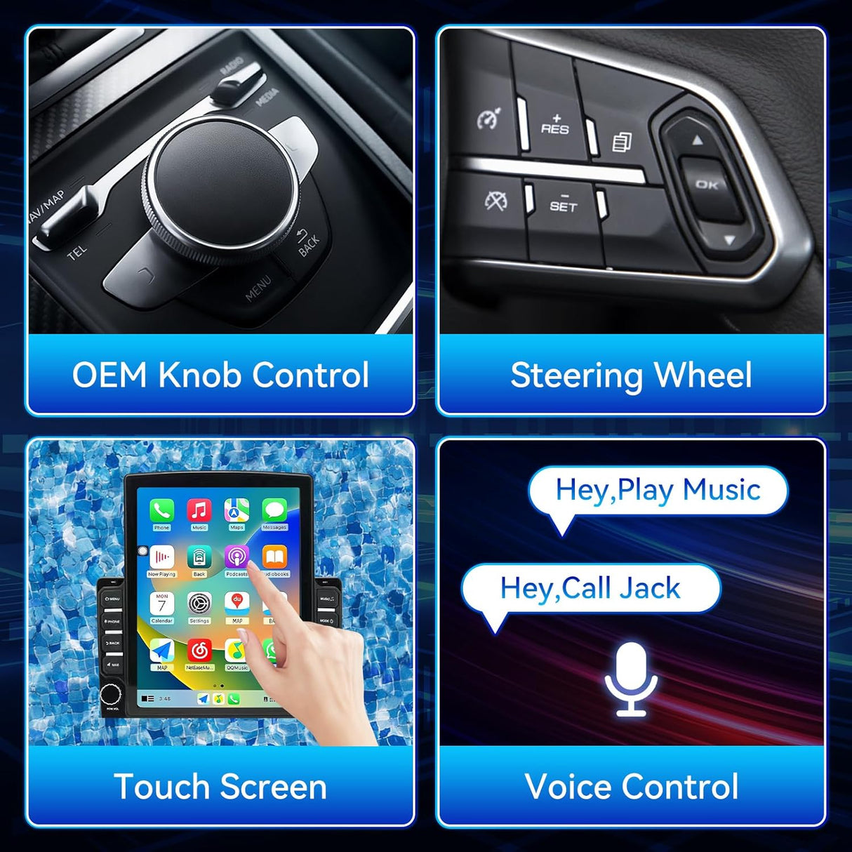 Car Radio Stereo for Dodge RAM 1500 2500 3500 2009-2012 Jeep Wrangler JK 2007-2016, with Wireless CarPlay Android Auto WiFi Bluetooth GPS Backup Camera