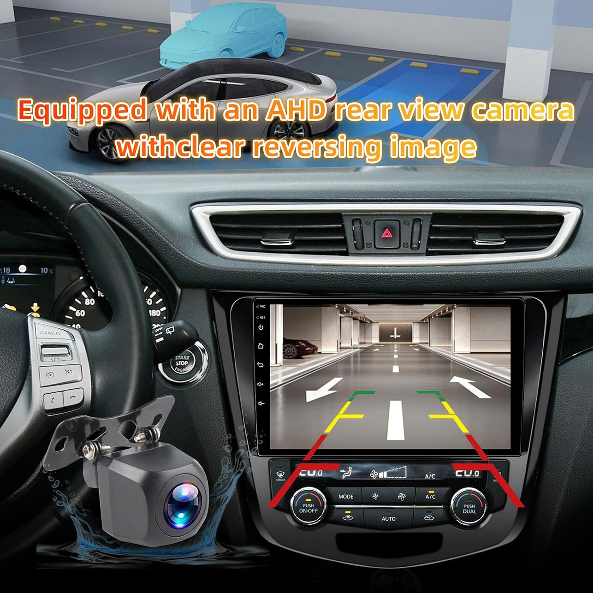 Car Radio Stereo for Nissan X-Trail Qashqai Rogue 2014-2018, Touchscreen with Wireless CarPlay & Android Auto, WiFi, GPS, FM RDS, Backup Camera, SWC, (Auto AC)