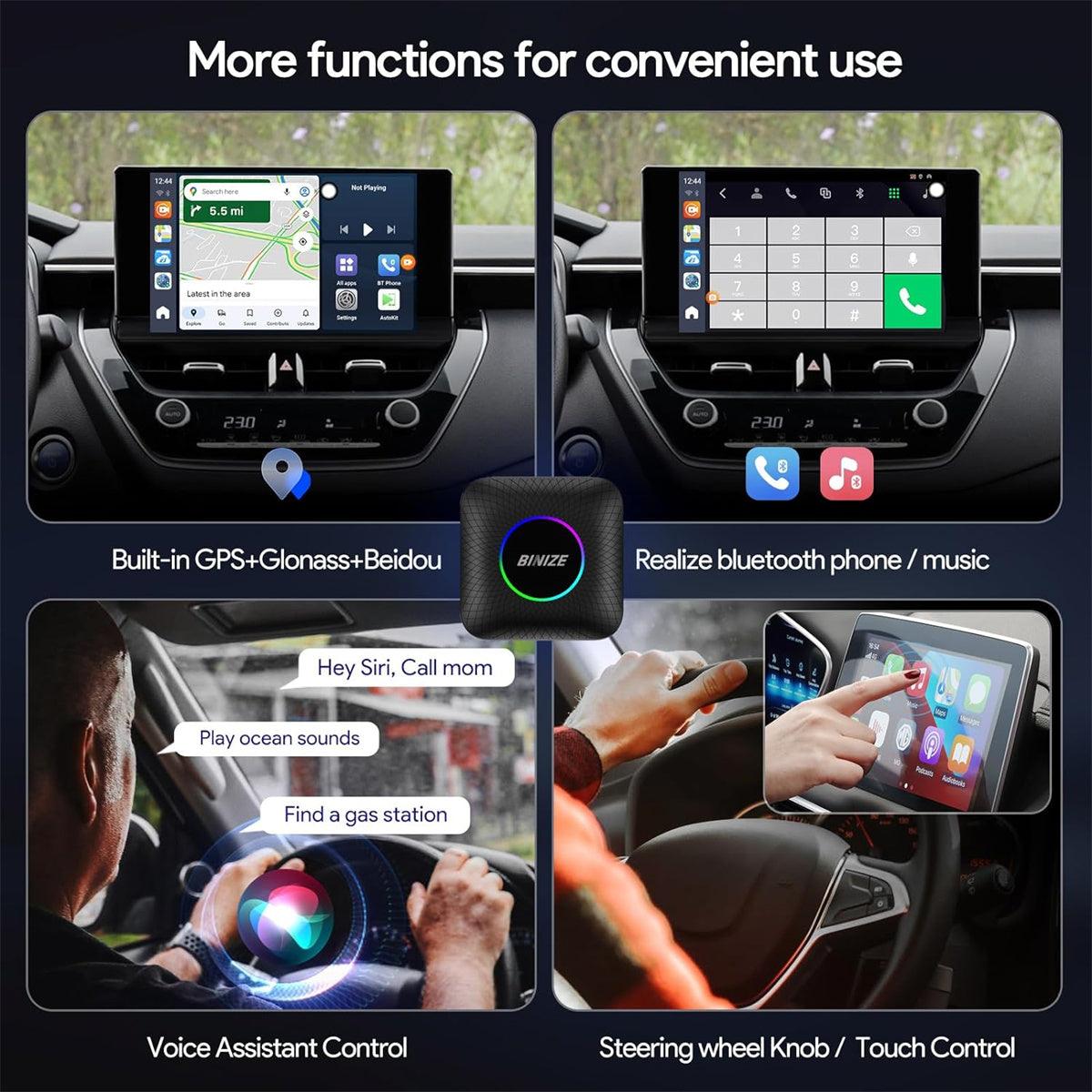 BINIZE Android 13 LED CarPlay AI BOX for OEM Car with Wired CarPlay/Android Auto