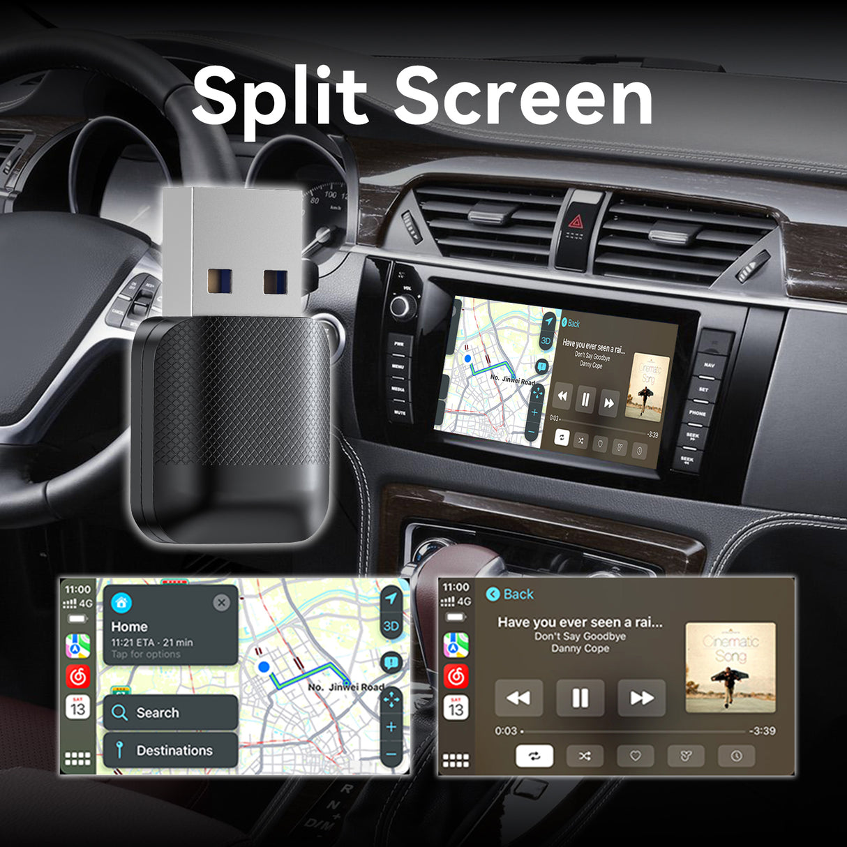2-in-1 Wireless CarPlay Adapter / Android Auto Dongle, 5.8GHz WiFi Auto Connection, Compatible with iOS12+ & Android11+