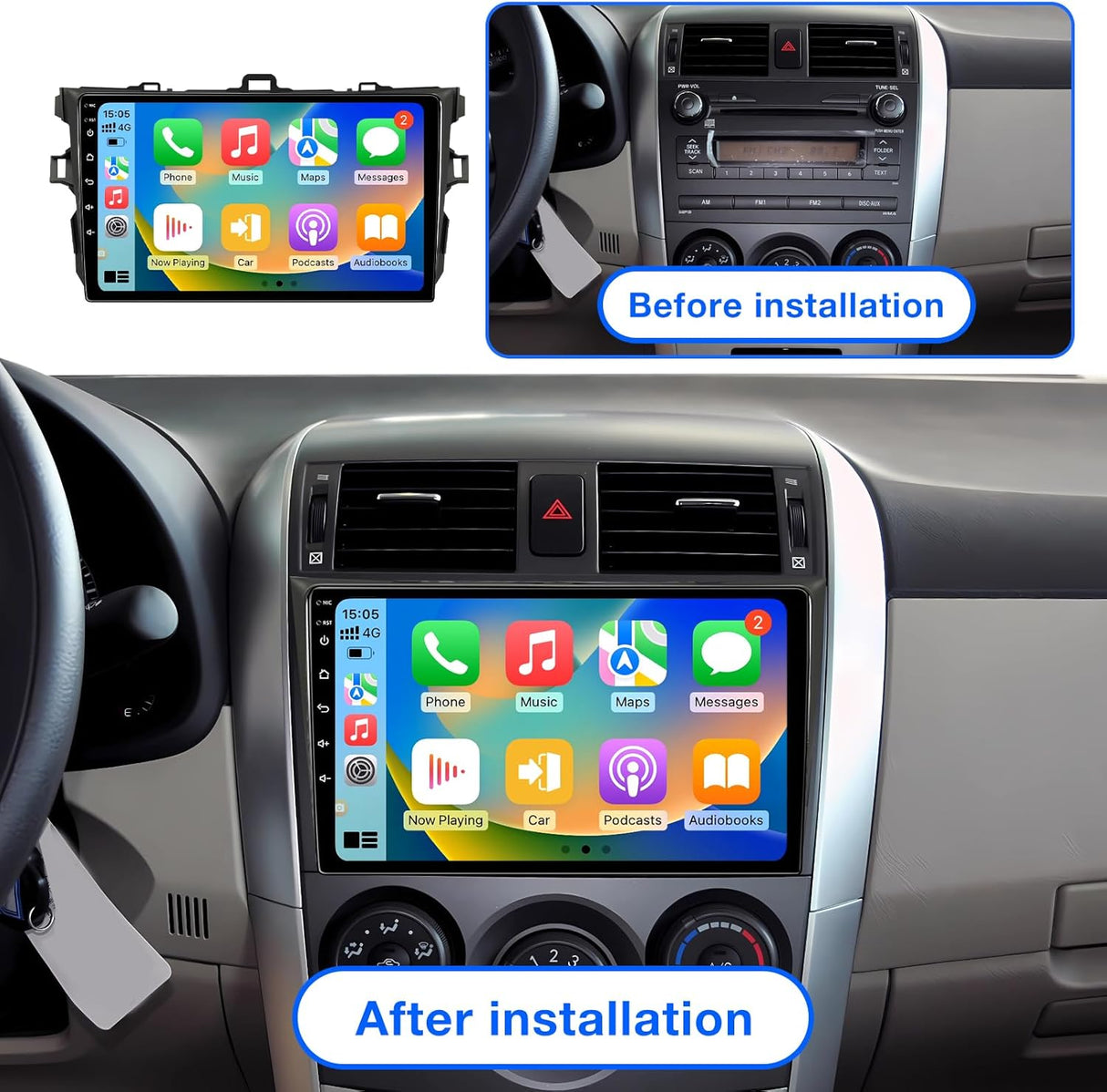 Android 13 Car Stereo for Toyota Corolla 2008-2012 with Wireless CarPlay, Android auto, Bluetooth,GPS Navigation,FM,RDS,DSP,SWC+Backup Camera