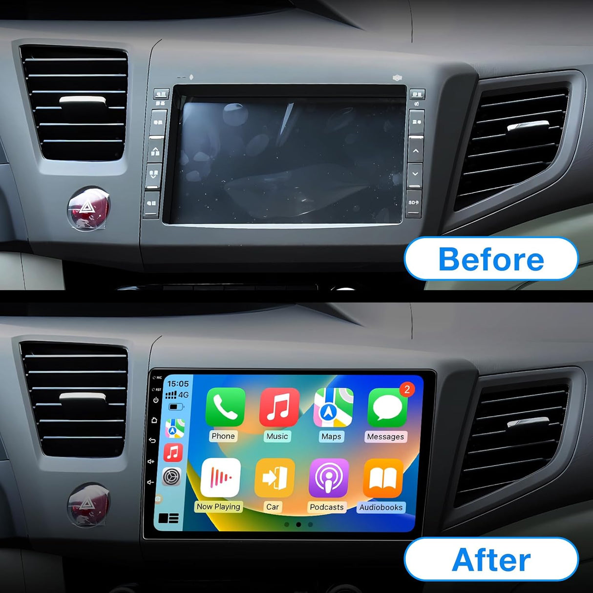 Android 13 Car Stereo for Honda Civic 2012-2015 with Wireless CarPlay&Android Auto, Bluetooth,GPS Navigation,FM, Backup Camera Mirror Link Built-in Navigation