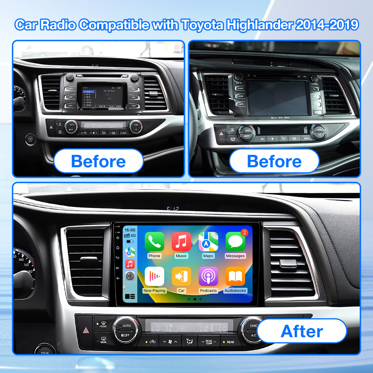 BINIZE Android 13 Car Stereo Compatible with Toyota Highlander 2014 2015 2016 2017 2018 2019 Wireless CarPlay+Android Auto