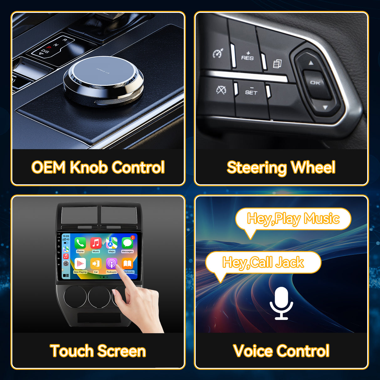 Car Stereo for Jeep Compass 2007-2009 Upgrade Wireless CarPlay & Android Auto AHD Backup Camera GPS SWC FM WiFi Bluetooth
