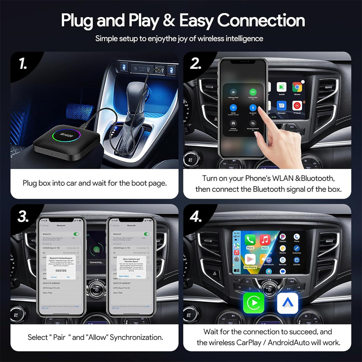 BINIZE Android 13 LED CarPlay AI BOX for OEM Car with Wired CarPlay/Android Auto