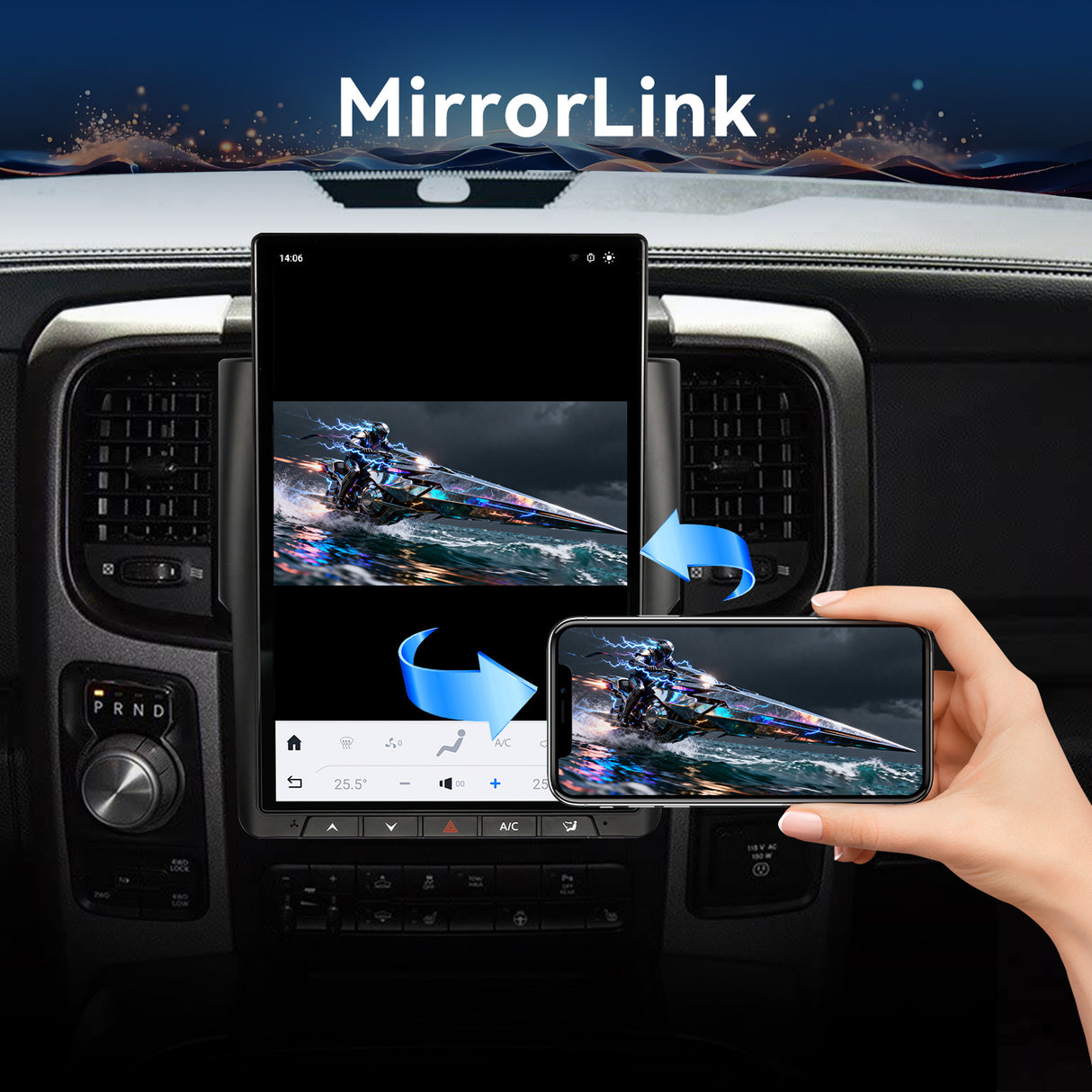 Car Stereo Radio with Android Auto Wireless Carplay for Dodge RAM 1500 2500 3500 2013-2018 Tesla Style Touch Screen Bluetooth WiFi GPS DSP AM FM Head Unit