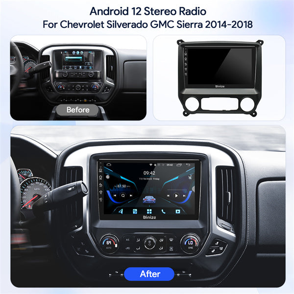 Binize Android 12 Car Unit for 2014 2015 2016 2017 2018 Chevy Silverado Apple CarPlay Radio