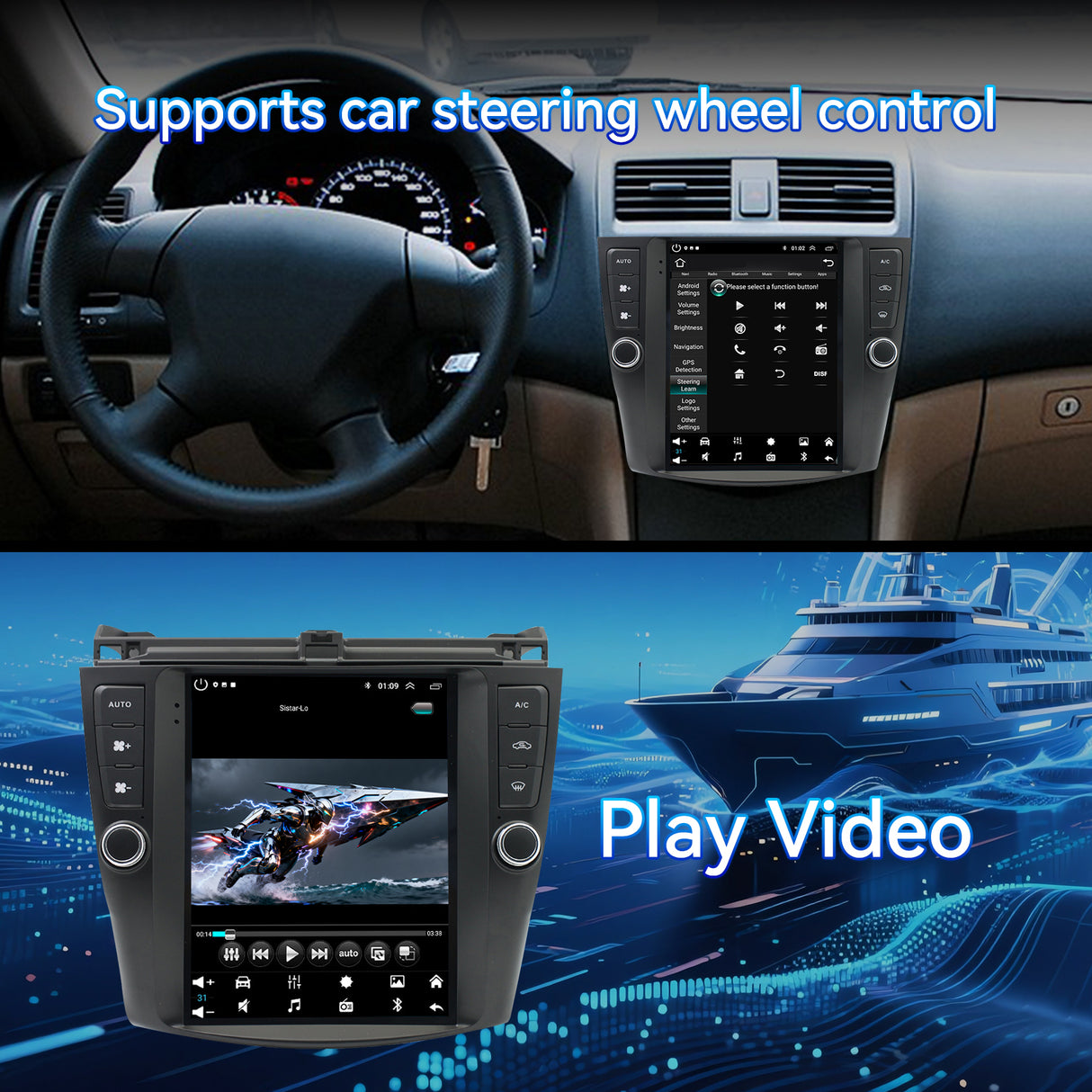 Binize Android 13 Car Stereo Head Unit Radio Wireless Carplay&Android Auto 9.7 Inch Touchscreen Radio Compatible with Honda Accord 7th 2003 2004 2005 2006 2007 Support GPS Bluetooth/FM