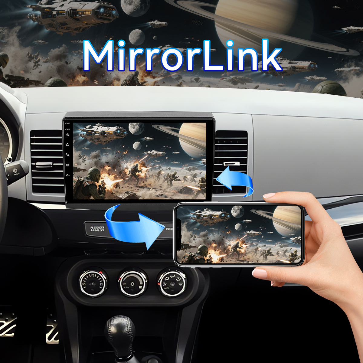 Car Stereo Radio for Mitsubishi Lancer 2008-2017 with Wireless CarPlay & Android Auto 10-Inch Touchscreen WiFi Bluetooth GPS FM/RDS EQ SWC AHD Backup Camera