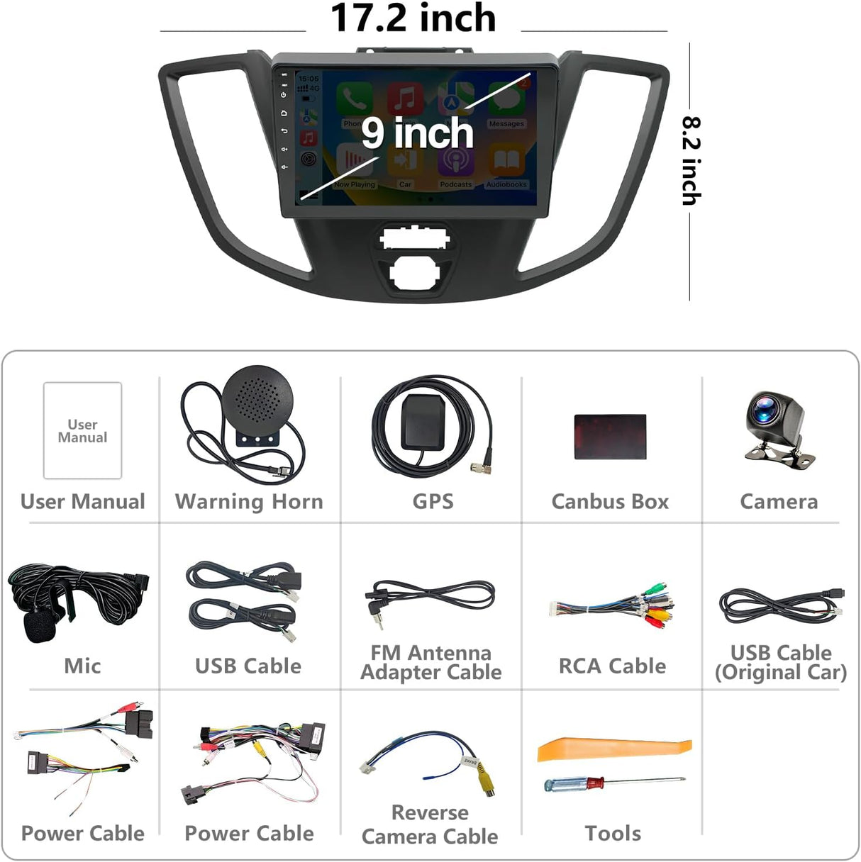 9 Inch Android Car Stereo for Ford Transit 2015-2018 with CarPlay