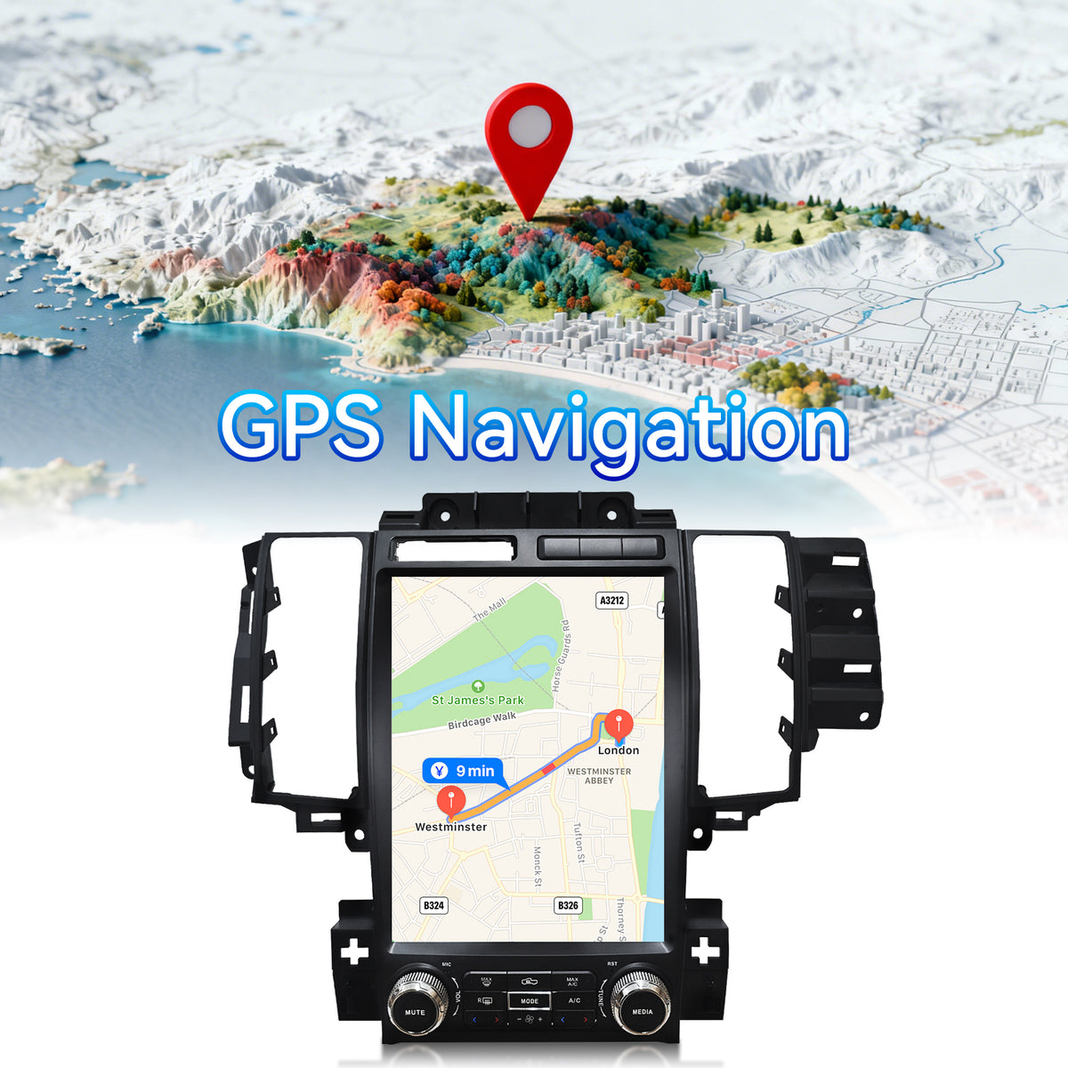Car Stereo Radio for Ford Taurus 2012-2014 with Wireless CarPlay & Android Auto Qualcomm 8‑Core Chip 12.1-Inch Touchscreen Head Unit Bluetooth GPS WiFi SWC FM