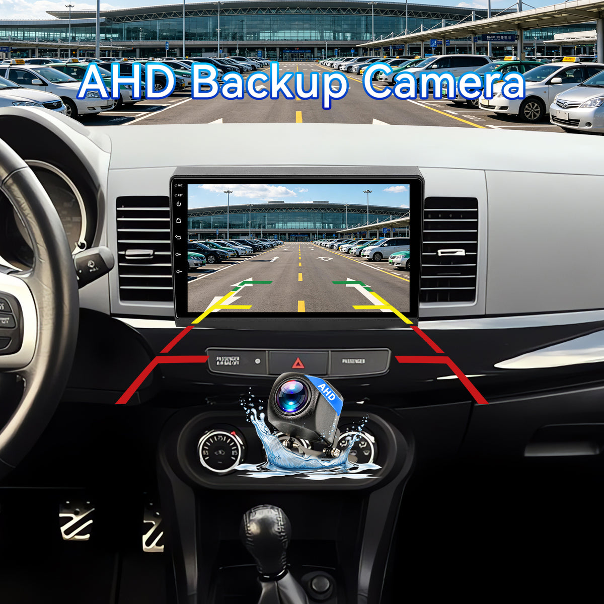 Car Stereo Radio for Mitsubishi Lancer 2008-2017 with Wireless CarPlay & Android Auto 10-Inch Touchscreen WiFi Bluetooth GPS FM/RDS EQ SWC AHD Backup Camera