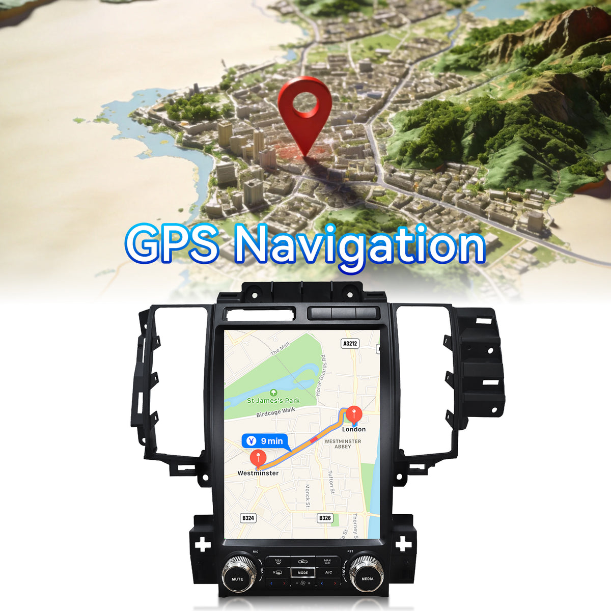 Car Stereo Radio for Ford Taurus 2009-2011 with Wireless CarPlay & Android Auto Qualcomm 8‑Core Chip 12.1-Inch Touchscreen GPS Navigation WiFi Bluetooth FM