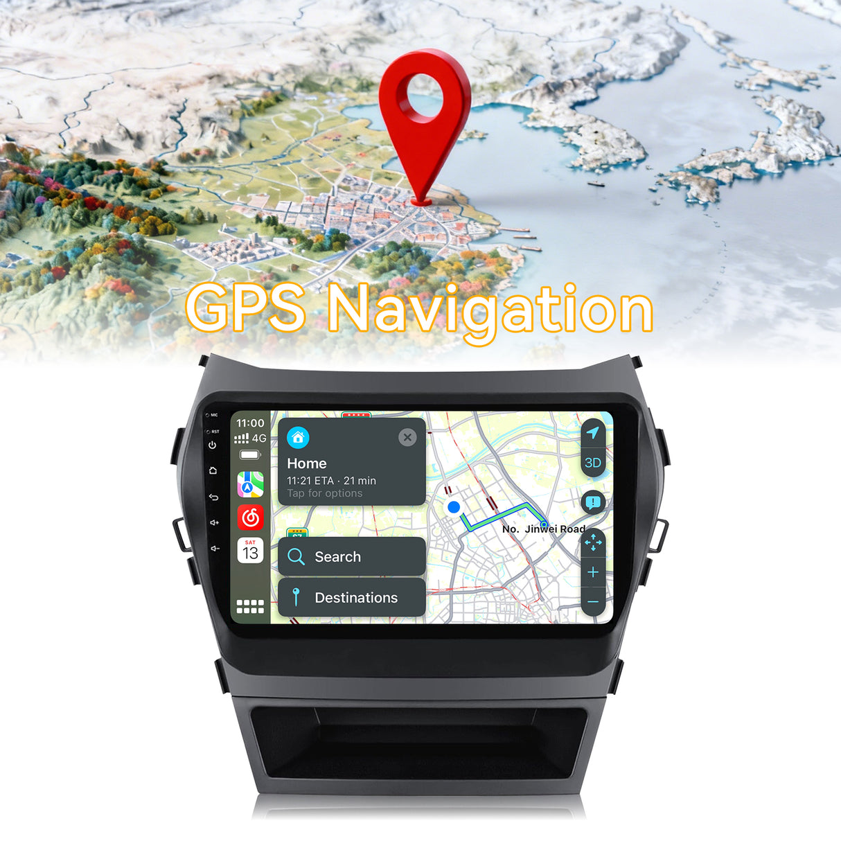 Car Stereo for Hyundai Santa Fe 2013-2017 Upgrade Wireless CarPlay & Android Auto AHD Backup Camera GPS SWC FM WiFi Bluetooth
