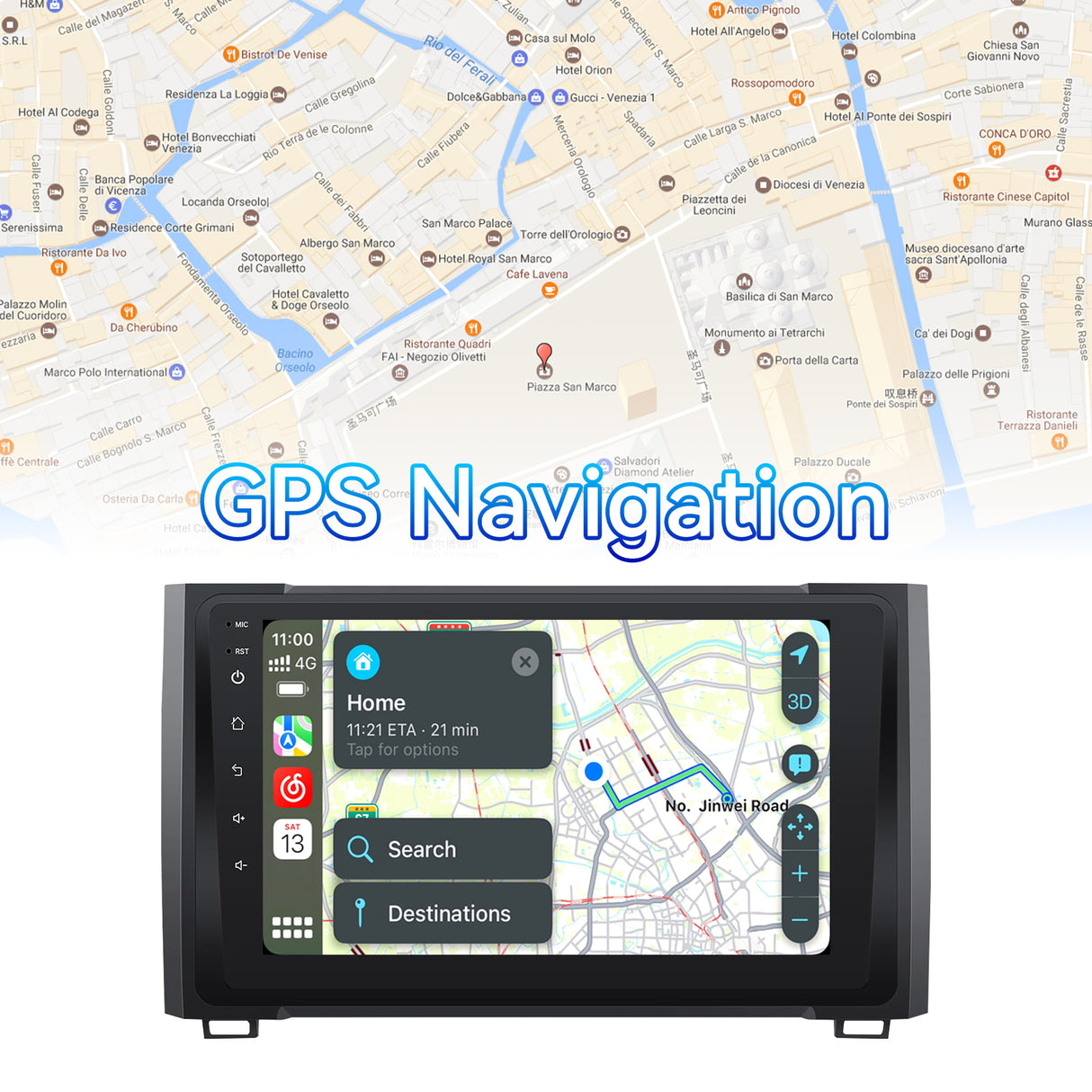 Car Stereo Radio for Toyota Tundra 2014-2021 with Wireless CarPlay & Android Auto 9-Inch IPS Touch Screen GPS SWC Bluetooth FM Backup Camera