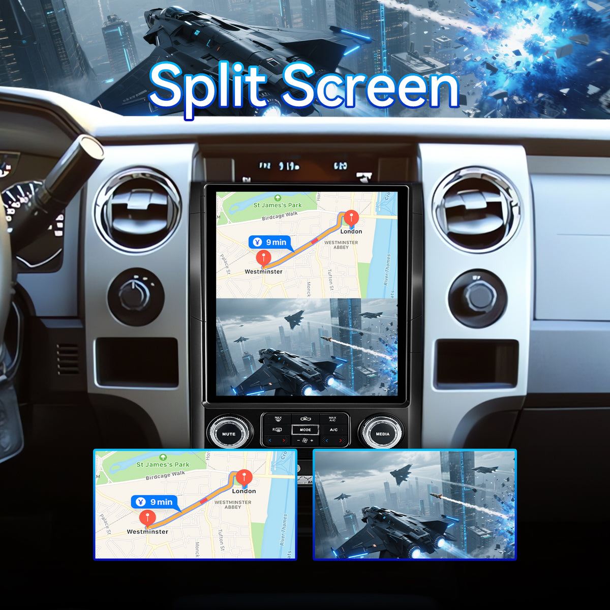 Car Stereo Radio for Ford F150 2009-2012 with Wireless CarPlay & Android Auto, T-Style 12.1" Touchscreen, 8 Core 4+64GB, Mirror Link WiFi Bluetooth FM DSP SWC Backup Camera