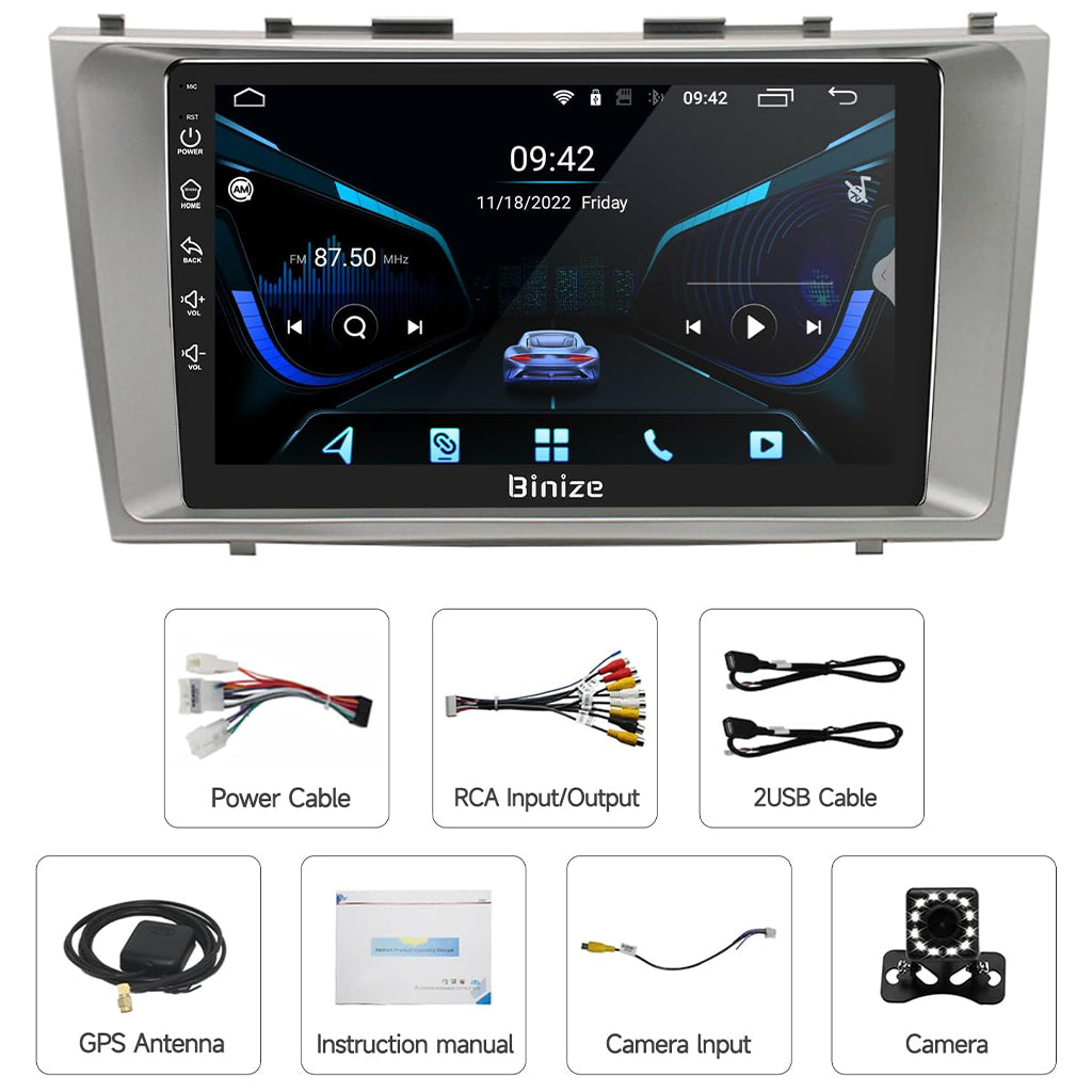 Binize Android 12 CarPlay Screen for Camry 2007 2008 2009 2010 2011 with Backup Cam