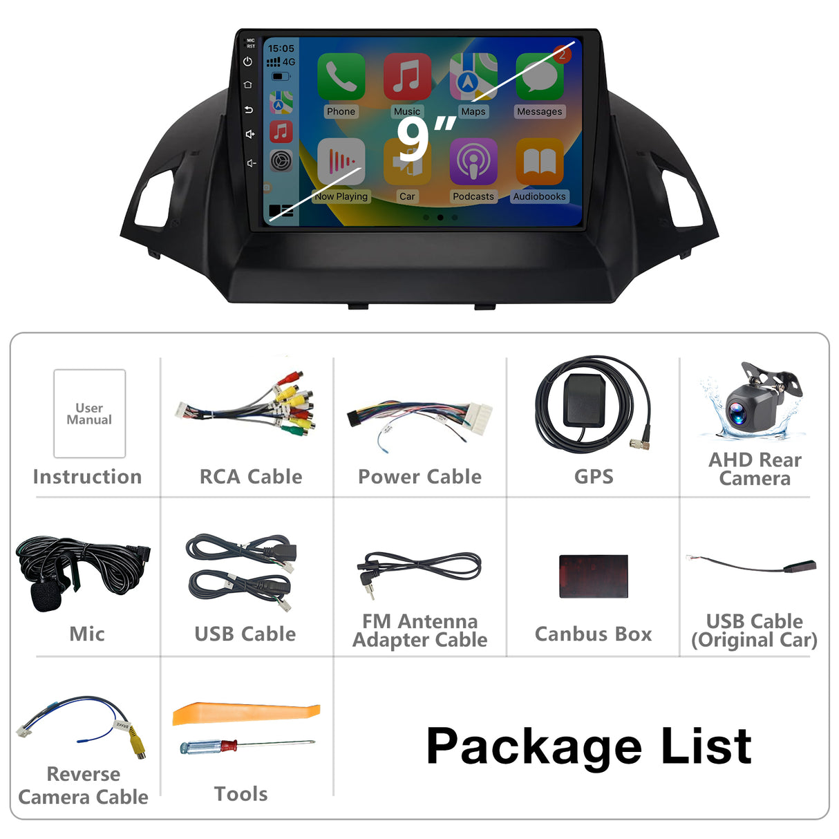 Car Radio Stereo Compatible with Ford Escape 2013 2014 2015 2016 2017 2018 2019,Android 13 Head Unit,WiFi/Bluetooth/Wireless CarPlay Andriod Auto