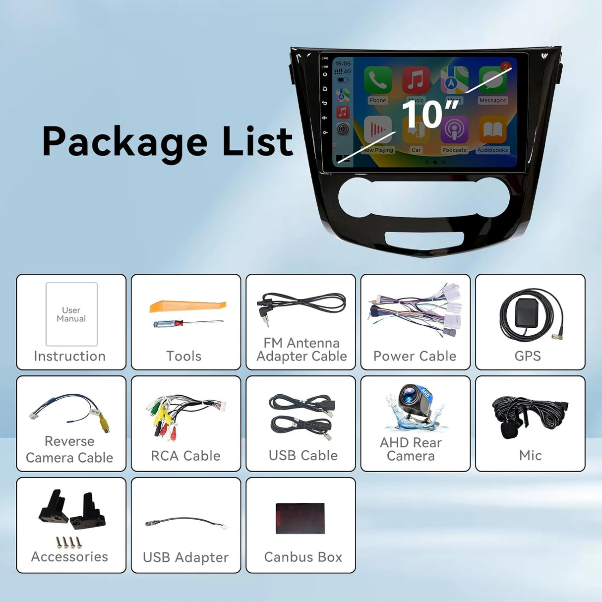 Car Stereo Radio for Nissan Rogue 2014 2015 2016 2017 2018 Manual AC Wireless CarPlay & Android Auto AHD Backup Camera GPS SWC WiFi Bluetooth