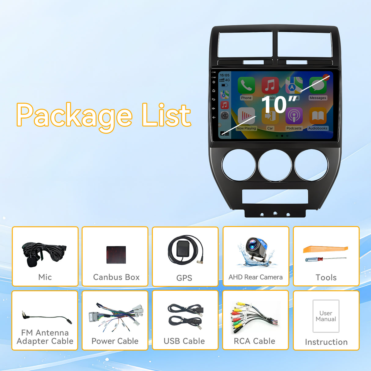 Car Stereo for Jeep Compass 2007-2009 Upgrade Wireless CarPlay & Android Auto AHD Backup Camera GPS SWC FM WiFi Bluetooth
