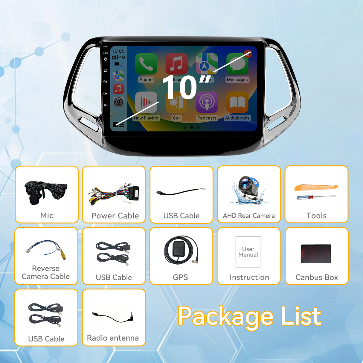 Car Stereo for Jeep Compass 2017-2020 Upgrade Wireless CarPlay & Android Auto AHD Backup Camera GPS SWC FM WiFi Bluetooth