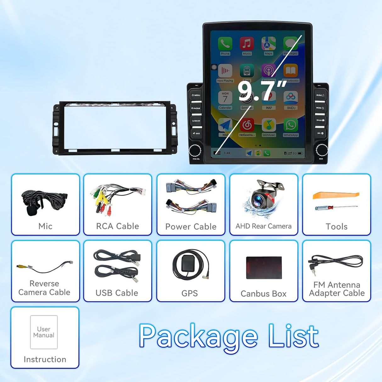 Car Radio Stereo for Dodge RAM 1500 2500 3500 2009-2012 Jeep Wrangler JK 2007-2016, with Wireless CarPlay Android Auto WiFi Bluetooth GPS Backup Camera