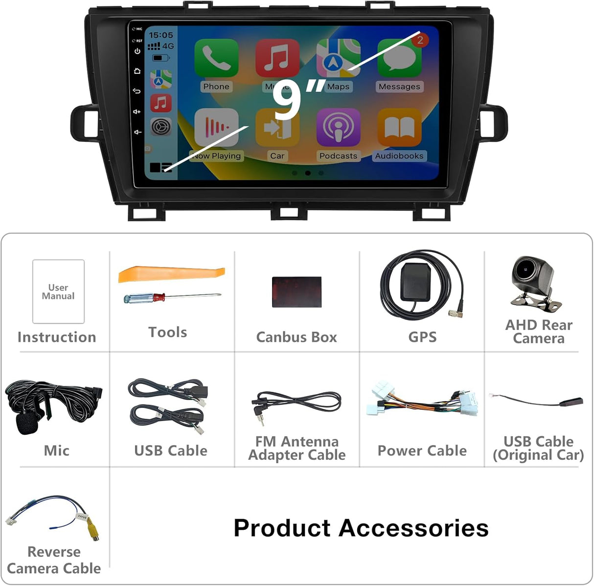 9 Inch Android Car Stereo for 2010-2015 Toyota Prius with wireless CarPlay/Android Auto