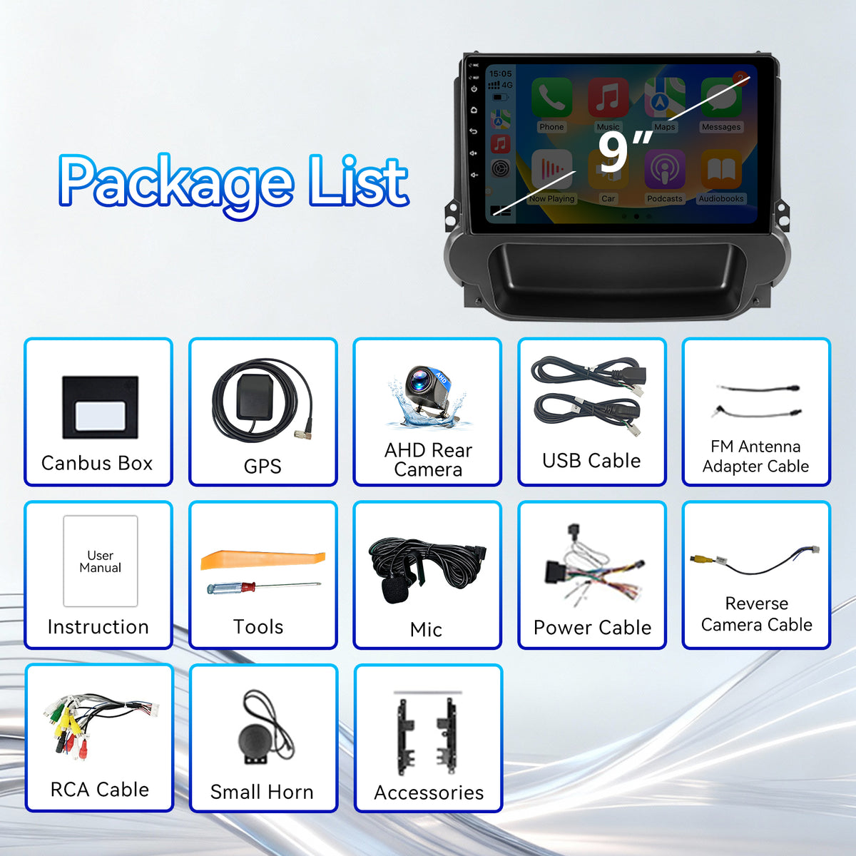 Car Stereo Radio for Chevrolet Malibu 2011-2015 with Wireless CarPlay & Android Auto 9-Inch Touchscreen Mirror Link Bluetooth FM RDS WiFi GPS EQ SWC Backup Camera