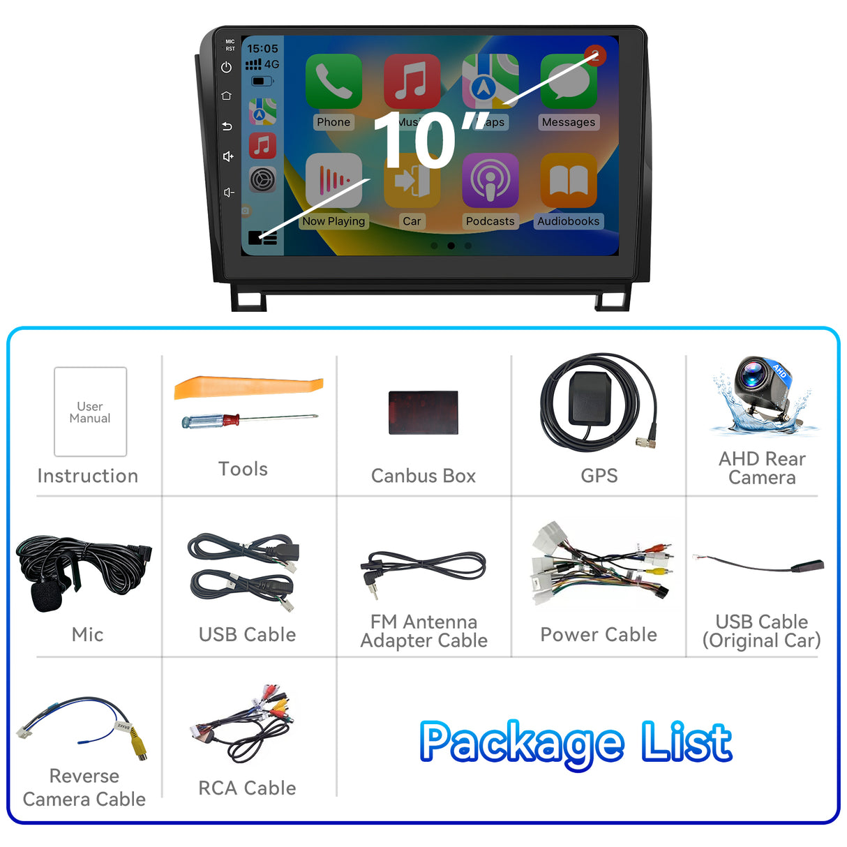 Car Stereo Radio for Toyota Tundra 2007-2013 Sequoia 2008-2012 with Wireless CarPlay & Android Auto 10-Inch Touchscreen DSP AM FM GPS Backup Camera