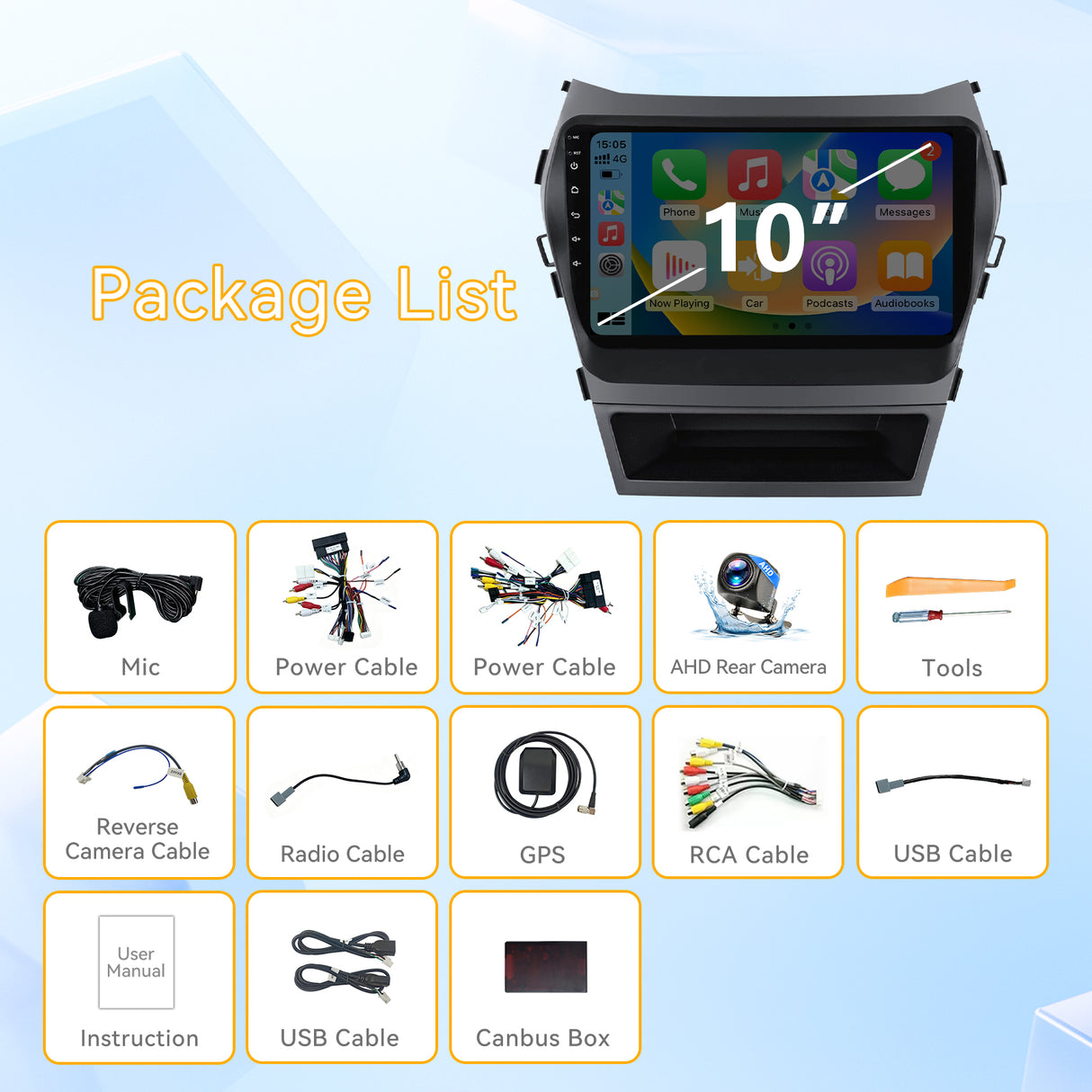 Car Stereo for Hyundai Santa Fe 2013-2017 Upgrade Wireless CarPlay & Android Auto AHD Backup Camera GPS SWC FM WiFi Bluetooth
