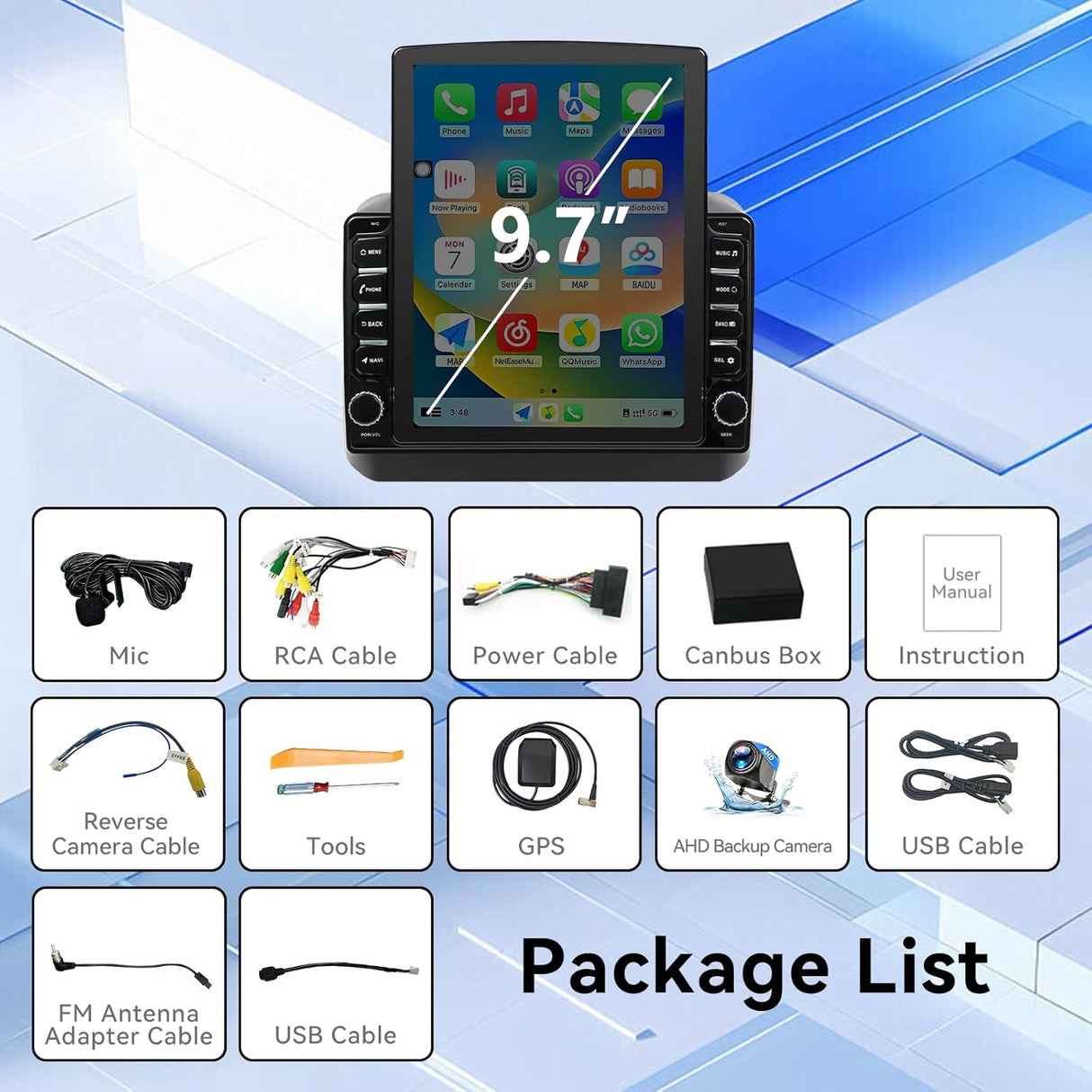 Car Stereo Radio for Jeep Wrangler JL 2018-2021 Gladiator JT 2020 2021 Upgrade,Wireless CarPlay & Android Auto 1080P AHD Backup Camera 9.7 Touch Screen GPS SWC Bluetooth