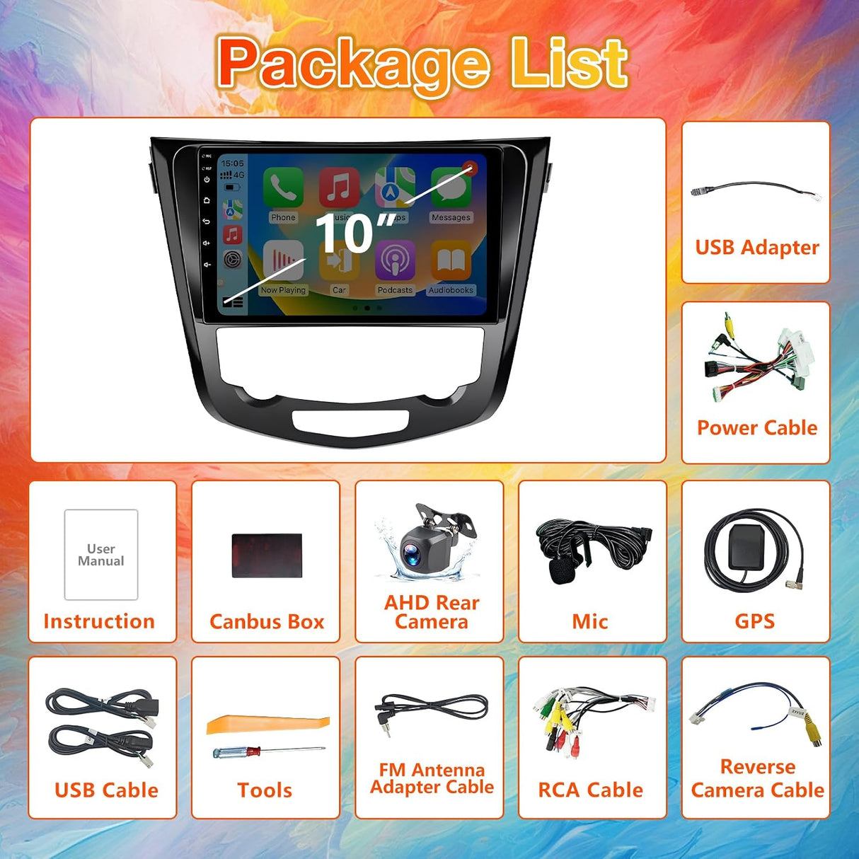 Car Radio Stereo for Nissan X-Trail Qashqai Rogue 2014-2018, Touchscreen with Wireless CarPlay & Android Auto, WiFi, GPS, FM RDS, Backup Camera, SWC, (Auto AC)