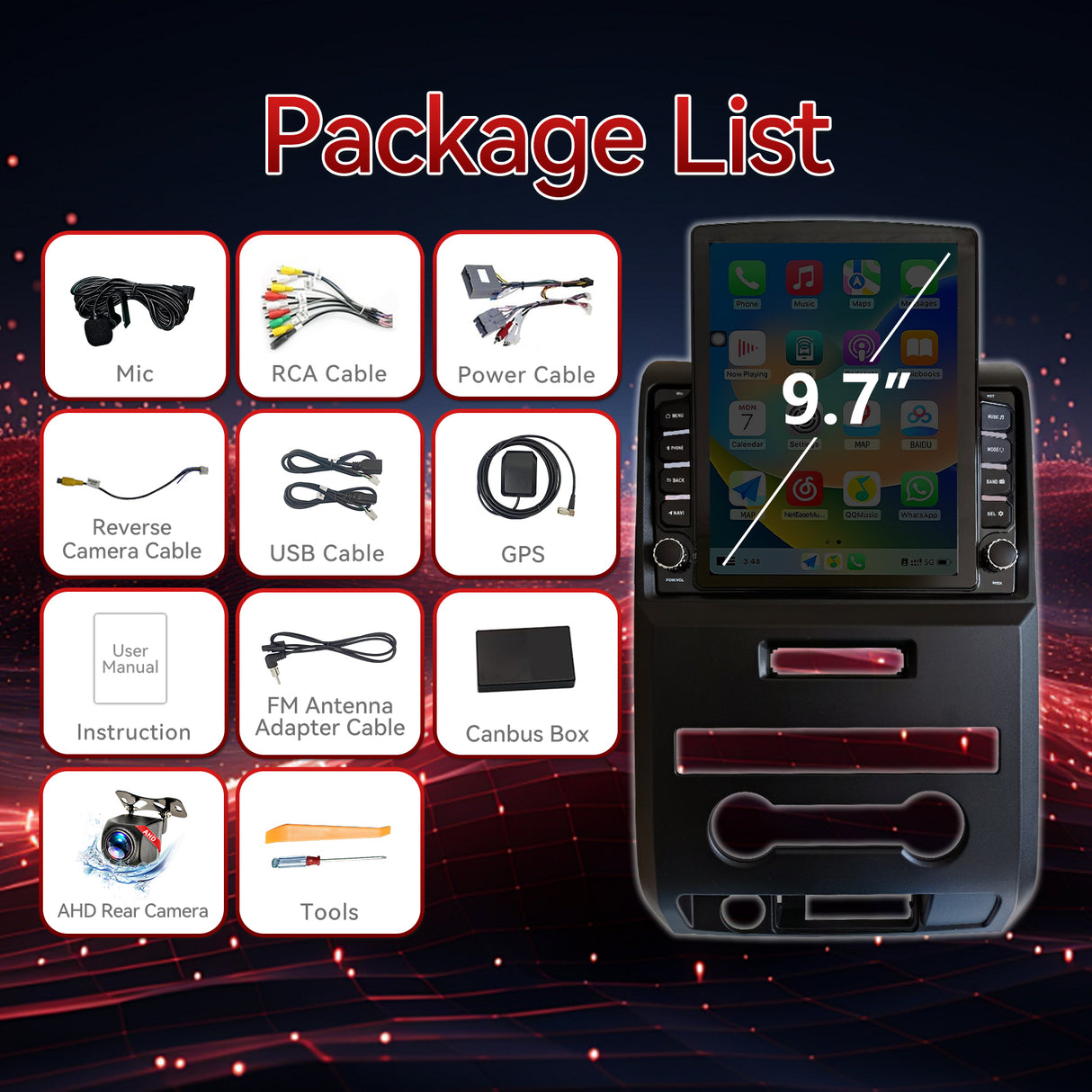 Binize 9.7" Android 14 Car Radio Compatible with Ford F150 2009-2012 Manual AC Upgrade, Car Stereo Replacement Wireless CarPlay & Android Auto, WiFi/BT/FM/SWC/GPS/1080P AHD Backup Camera/2+64G