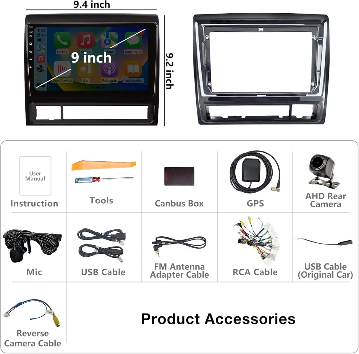 Android 13 Car Stereo for Toyota Tacoma 2005-2015 with Wireless CarPlay/Android Auto & Mirroring Link Support with AHD Backup Camera