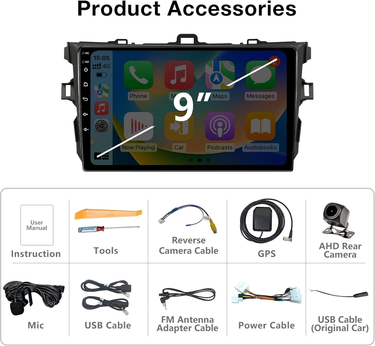 Android 13 Car Stereo for Toyota Corolla 2008-2012 with Wireless CarPlay, Android auto, Bluetooth,GPS Navigation,FM,RDS,DSP,SWC+Backup Camera