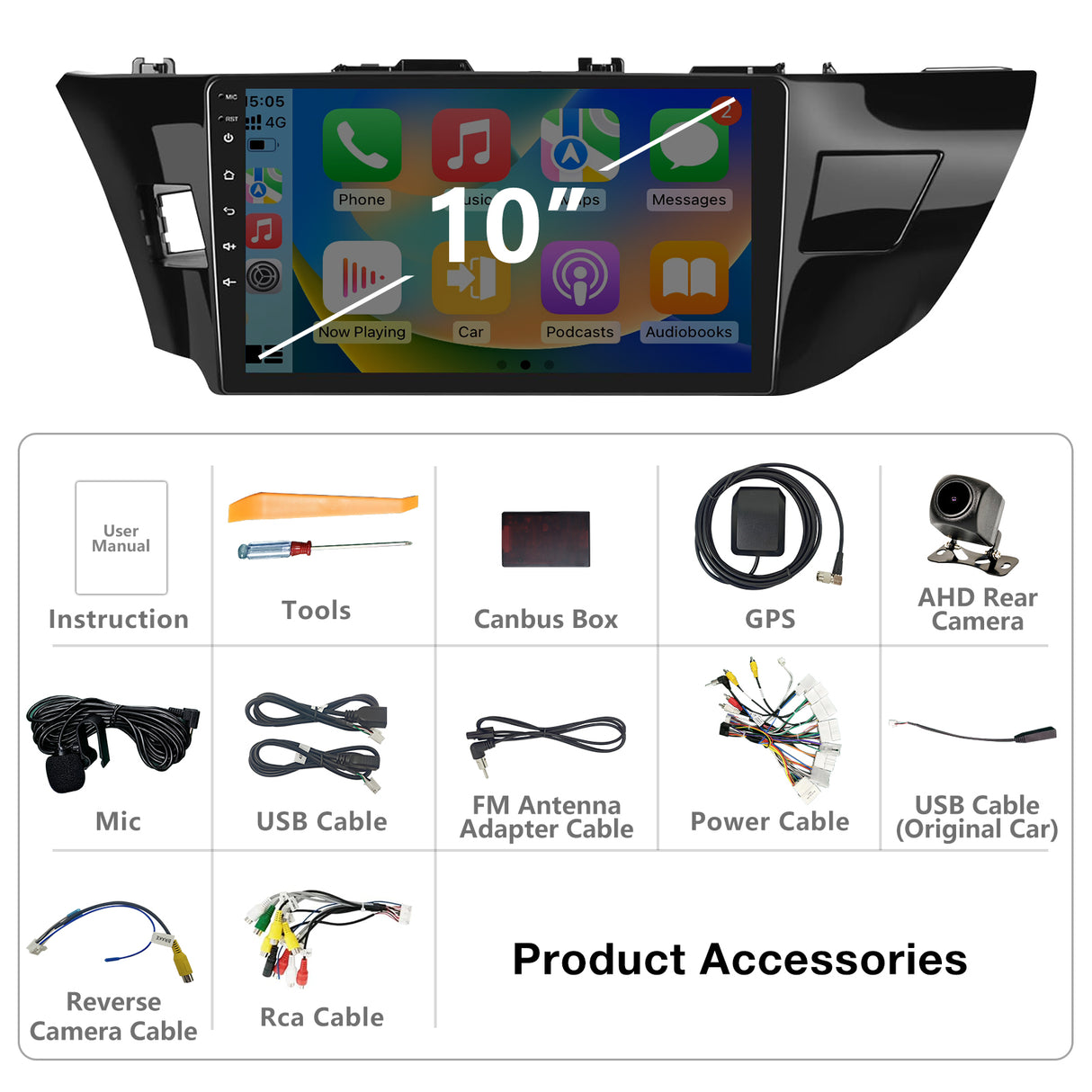 BINIZE Android 13 Car Stereo Radio Compatible with Toyota Corolla 2014 2015 2016 Wireless Carplay&Android Auto, 10 Inch Touchscreen Bluetooth GPS Navigation, WiFi, FM Radio,Mirror Link,Backup Camera