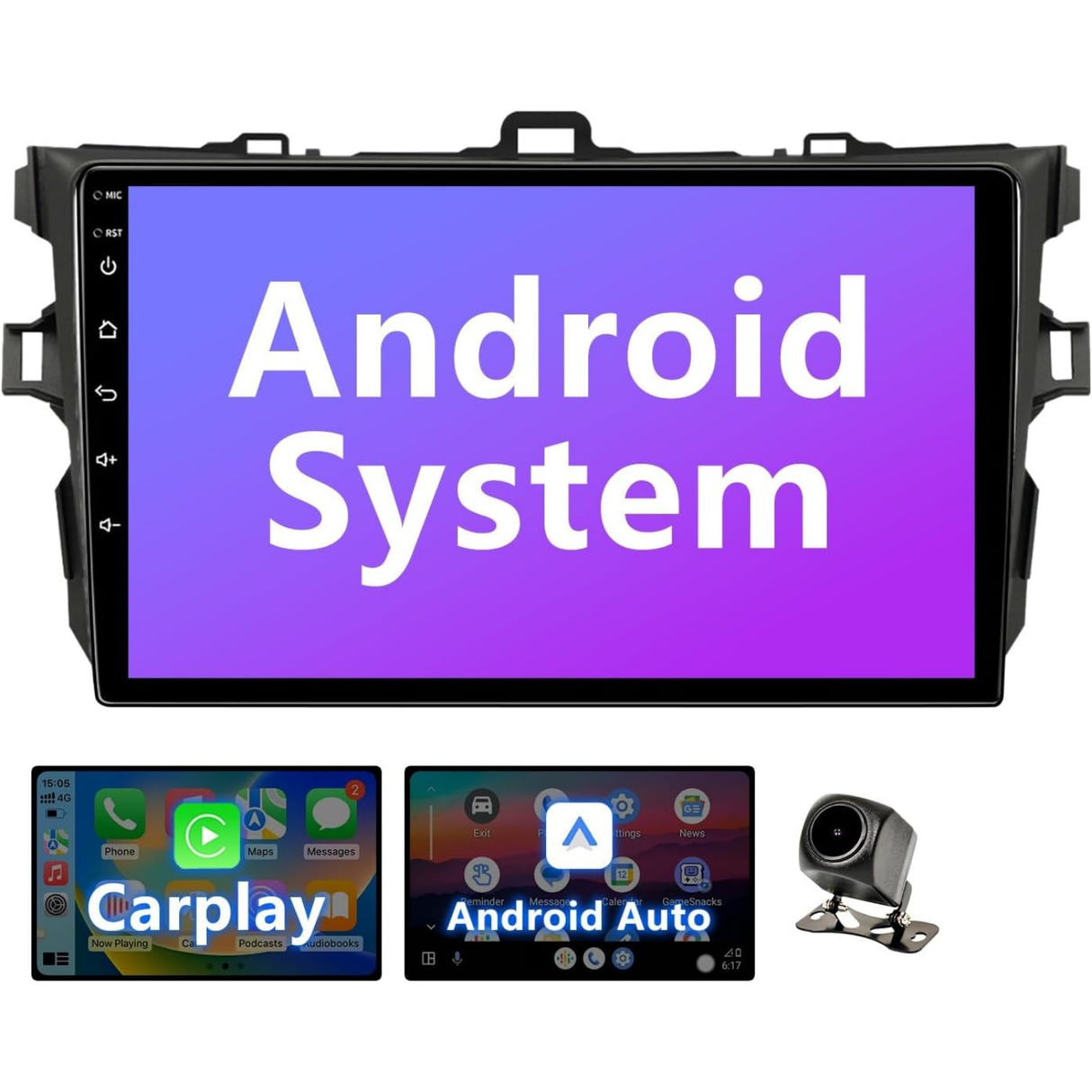 Android 13 Car Stereo for Toyota Corolla 2008-2012 with Wireless CarPlay, Android auto, Bluetooth,GPS Navigation,FM,RDS,DSP,SWC+Backup Camera