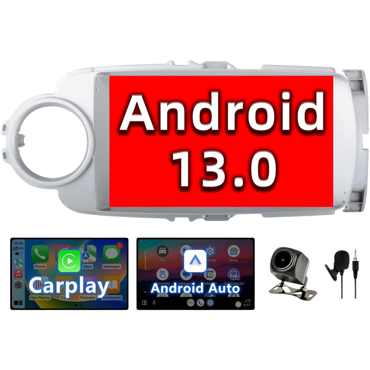 Android Car Stereo for Toyota Yaris 2012-2017 with Wireless CarPlay, Android Auto, Mirror Link