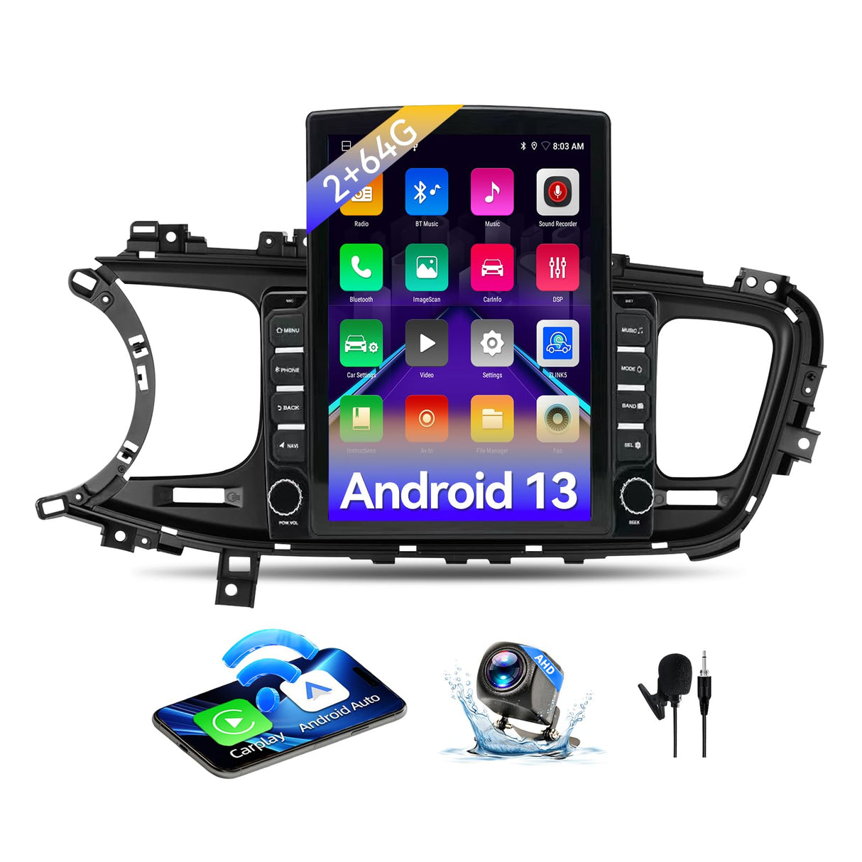 Binize Android 13 Car Stereo Radio Head Unit Compatible with Kia Optima K5 2013 2014 2015 9.7" Touch Screen Car Audio Receiver with CarPlay & Android Auto GPS WiFi Buletooth Back Camera FM Mic 2+64G