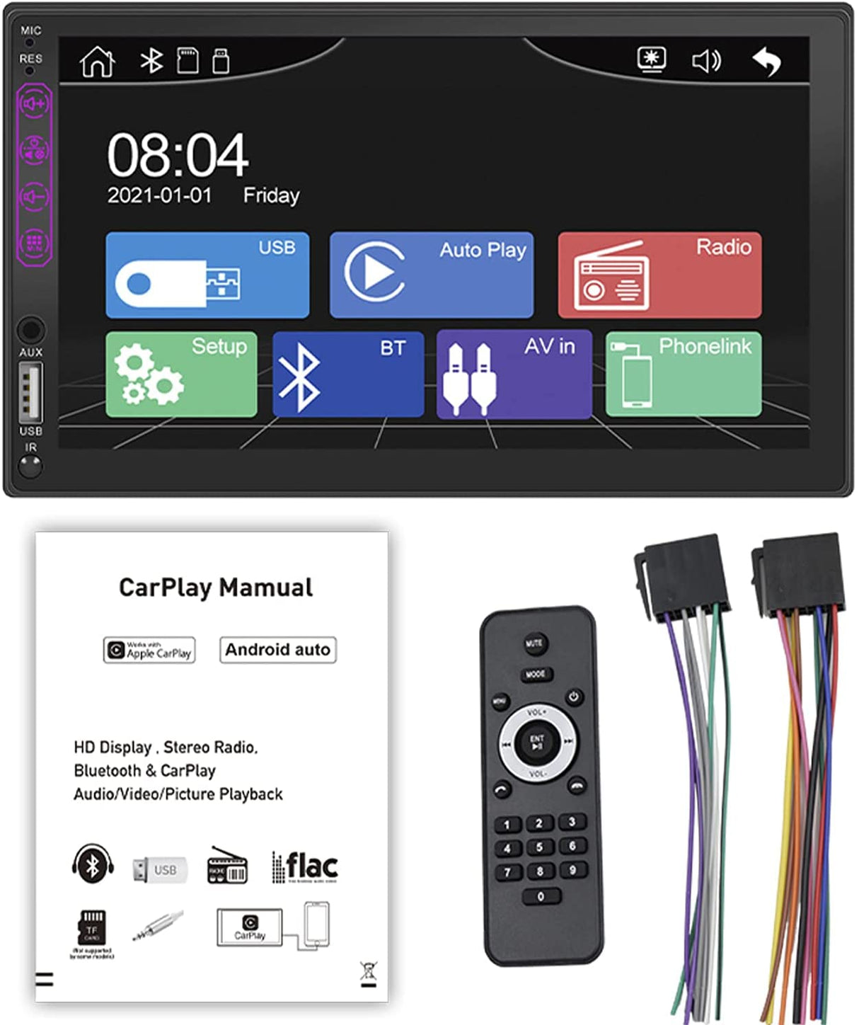 Binize 7 Inch Double din Apple play radio with free backup camera