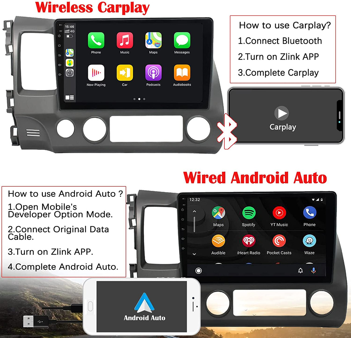 Binize 2006-2011 Honda Civic Apple CarPlay Android Auto car radio