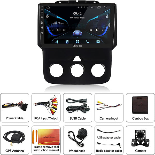 Binize Android 12 Double Din Dodge Ram CarPlay Radio Car Stereo