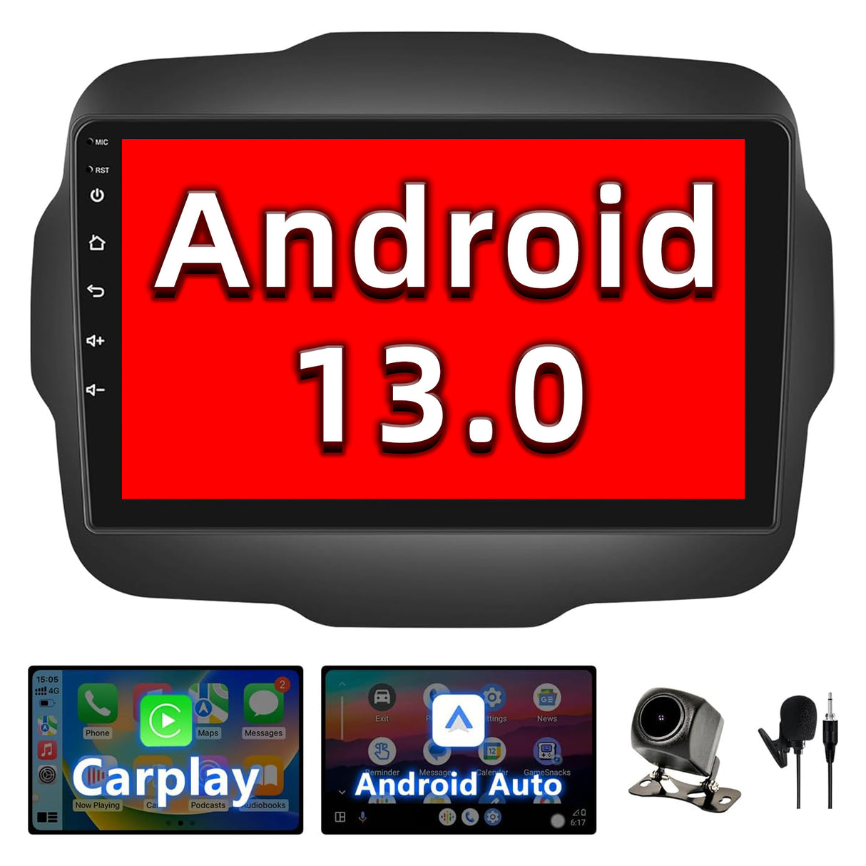 Android 13 Car Stereo for Jeep Renegade 2015-2020 with Wireless CarPlay&Android Auto, GPS Navigation, Bluetooth, WiFi, FM Radio, Backup Camera,SWC Steering Wheel Control