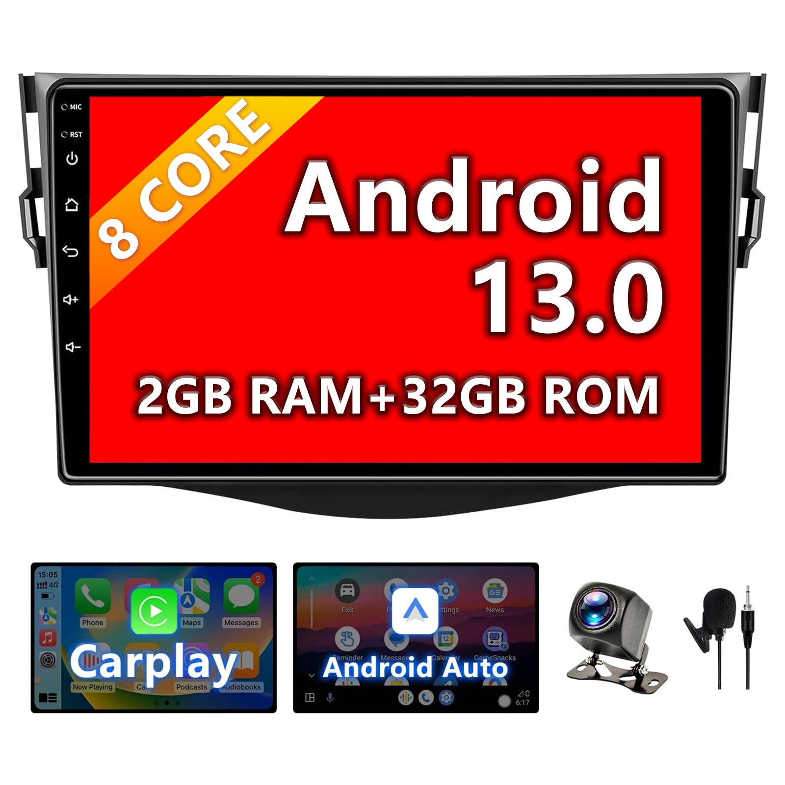 Binize 9 Inch Android 13 CarPlay Car Radio for Toyota RAV4 2006 2007 2